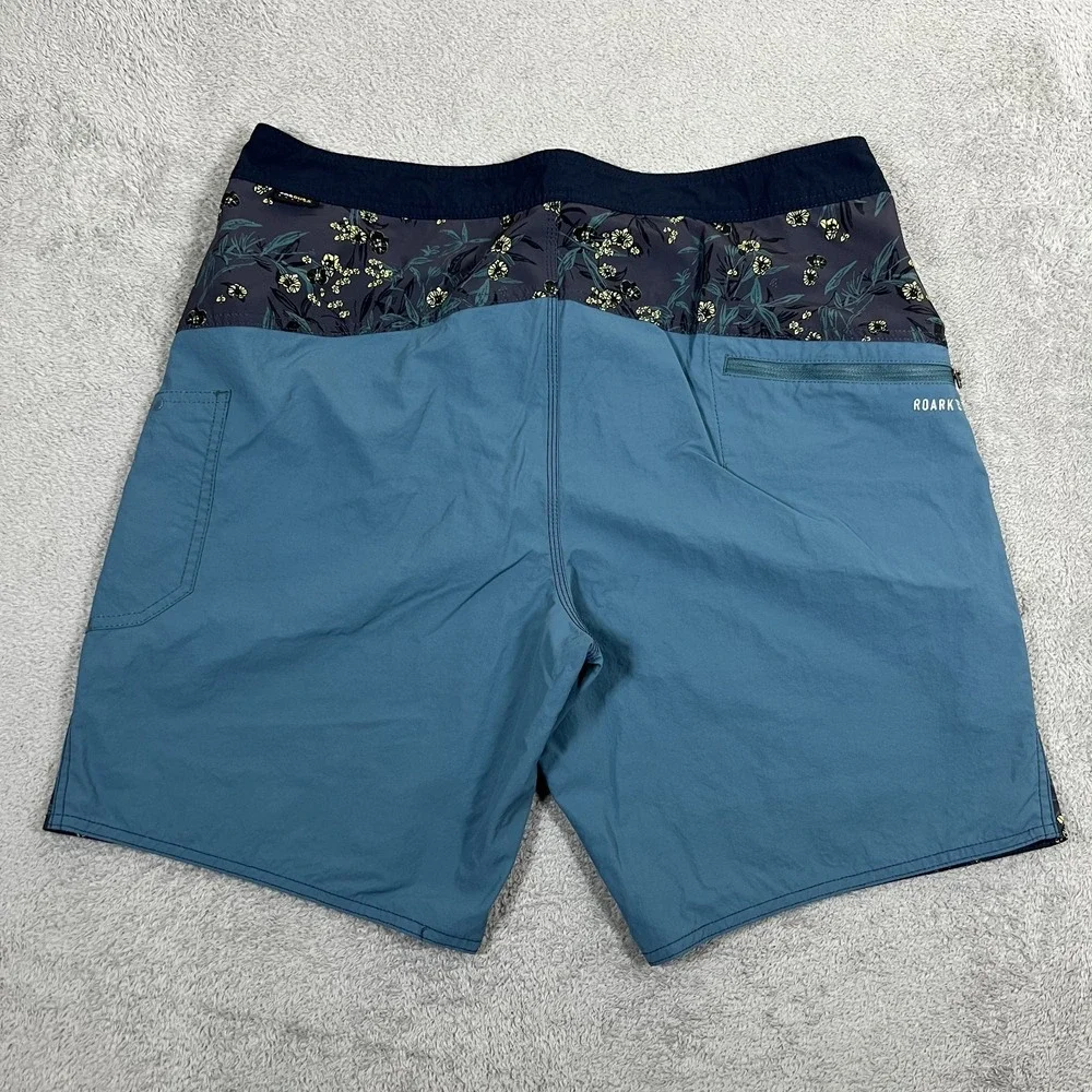 Roark Board Shorts Mens 34 Blue Floral Print Swim Pocket Beach Surfing Strech